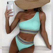 Load image into Gallery viewer, Swimwear Women Ribbed Bathing Suit Female Push Up Bikini Set Women's Bathing Suit Lace up Bikini Ribbed Two Piece Swimsuit Beachwear High Waist Bikini Women's Swimsuit
