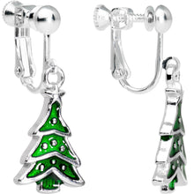 Load image into Gallery viewer, Silver Plated Classic Christmas Tree Dangle Clip On Earrings
