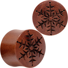 Load image into Gallery viewer, Organic Sawo Wood Holiday Winter Snowflake Saddle Plug Set Sizes 8mm to 25mm
