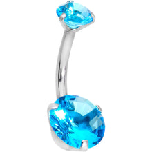 Load image into Gallery viewer, Blue CZ Gem Feather Trio Dangle Belly Ring
