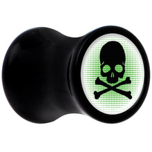 Load image into Gallery viewer, Black Acrylic Green Black Skull Saddle Plug Set 2G
