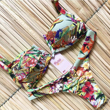 Load image into Gallery viewer, Tassel Leaves Print Woman Swimsuit Women's Two Piece Swimsuit Floral Print Bikini Sets New Comfortable Beach Bikini Bathing Suit Halter Triangle Lace Up Swimwear For Women
