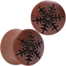 Load image into Gallery viewer, Organic Sawo Wood Holiday Winter Snowflake Saddle Plug Set Sizes 8mm to 25mm
