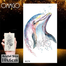 Load image into Gallery viewer, Temporary Tattoos Seahorse Dolphin Sticker Watercolor Custom Body Tattoo For Children Women
