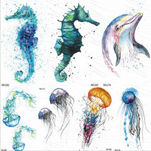 Load image into Gallery viewer, Temporary Tattoos Seahorse Dolphin Sticker Watercolor Custom Body Tattoo For Children Women
