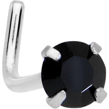 Load image into Gallery viewer, 20G 1/4 Black 3mm CZ Gem Steel L-Shape Nose Ring
