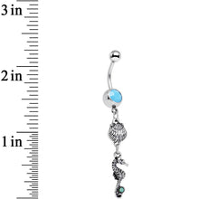Load image into Gallery viewer, Green Blue Gem Ocean Beach Seahorse and Seashell Dangle Belly Ring
