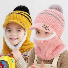 Load image into Gallery viewer, Thick Knitted Acrylic Winter Beanie Hats For Kids Child Outdoor Warm Balaclava Cap Girls Boys Bib Mask Face Cover Hairball Hat  Beanie Cap Mask Scarf Hat Set Outdoor Sport Warm Beanies Hat For Men Knitted Hats Bandana Hiking Camping Kid Neck Warmer Cap
