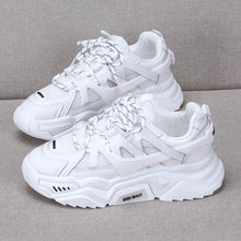 Load image into Gallery viewer, Thick Womens White Sneakers Fashion Shoes Blue Orange Mesh Casual Woman Trainers Lace-Up Platform Sneakers Low Top Trainers Lace Up Platform Sneakers Casual Leather Walking Flatform Sneakers
