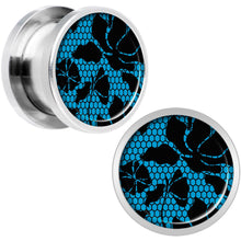 Load image into Gallery viewer, Blue Floral Lace Steel Screw Fit Plug Set 1/2
