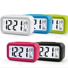 Load image into Gallery viewer, Time and Temperature Digital Table Snooze Alarm Clock  LCD Display Bedside Alarm Clock with Snooze Backlight Night Light Date and Temperature Sleep Timer for for Heavy Sleepers Children Wake Up Kids Alarm Clock Night Light for Children Desk Clock
