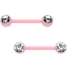 Load image into Gallery viewer, 14G 1/2 Clear Gem Pink Ceramic Steel Barbell Nipple Ring Set
