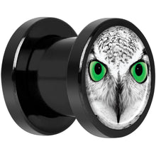 Load image into Gallery viewer, Black White Owl Black Anodized Screw Fit Plug Set 0G

