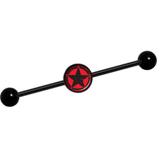 Load image into Gallery viewer, 14G Black Red Distressed Star Black Industrial Barbell 37mm
