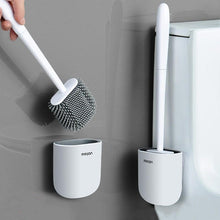 Load image into Gallery viewer, Toilet Brush With Holder Set Long Handled Flex Rubber Silicone Drain Cleaner Brush Wall Mounted Bathroom Accessories Wall Toilet Brush And Holder Set Flexible Toilet Bowl Cleaner Brush With Silicone Bristles Bendable Brush Head To Clean Toilet
