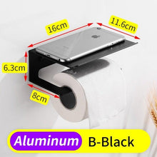 Load image into Gallery viewer, Toilet Paper Holder Phone Bathroom Roll Holder Aluminum Paper Holder with Shelf Black Double Paper Towel Holder Wall Mount Tissue Roll Hanger With Storage Shelf Space Aluminum Self Adhesive With Glue Wall Mount With Screws
