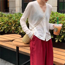 Load image into Gallery viewer, Cardigan For Women Long Sleeve Cardigan Summer Cropped Cardigan Knitted V neck Thin Ice Silk Sweaters Sunscreen Shirt Tops
