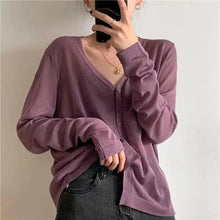 Load image into Gallery viewer, Cardigan For Women Long Sleeve Cardigan Summer Cropped Cardigan Knitted V neck Thin Ice Silk Sweaters Sunscreen Shirt Tops
