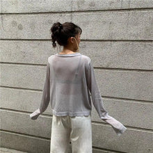 Load image into Gallery viewer, Cardigan For Women Long Sleeve Cardigan Summer Cropped Cardigan Knitted V neck Thin Ice Silk Sweaters Sunscreen Shirt Tops

