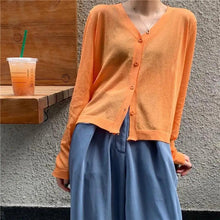Load image into Gallery viewer, Cardigan For Women Long Sleeve Cardigan Summer Cropped Cardigan Knitted V neck Thin Ice Silk Sweaters Sunscreen Shirt Tops
