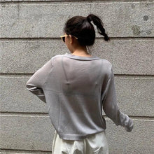 Load image into Gallery viewer, Cardigan For Women Long Sleeve Cardigan Summer Cropped Cardigan Knitted V neck Thin Ice Silk Sweaters Sunscreen Shirt Tops
