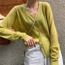 Load image into Gallery viewer, Cardigan For Women Long Sleeve Cardigan Summer Cropped Cardigan Knitted V neck Thin Ice Silk Sweaters Sunscreen Shirt Tops
