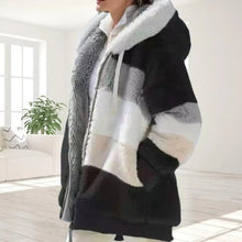 Load image into Gallery viewer, Plus Size Jacket Women Autumn Winter Long Sleeve Color Block Zipper Fluff Hooded Warm Coat Jacket

