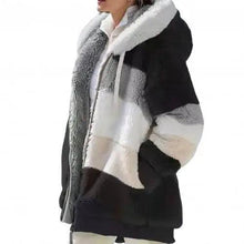 Load image into Gallery viewer, Plus Size Jacket Women Autumn Winter Long Sleeve Color Block Zipper Fluff Hooded Warm Coat Jacket

