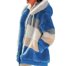 Load image into Gallery viewer, Plus Size Jacket Women Autumn Winter Long Sleeve Color Block Zipper Fluff Hooded Warm Coat Jacket
