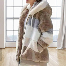 Load image into Gallery viewer, Plus Size Jacket Women Autumn Winter Long Sleeve Color Block Zipper Fluff Hooded Warm Coat Jacket
