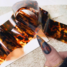 Load image into Gallery viewer, Tortoiseshell Amber Nails Tortoise Shell Nail Art Foil Transfer Decals Wraps Tips Nail Manicure Decorations Leopard Nail Foil Transfer Stickers Leopard Snake Laser Gold Design Nail Foil Decals Art Sticker for Women Manicure Tips
