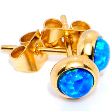 Load image into Gallery viewer, Blue Synthetic Opal Gold IP 316L Surgical Steel Stud Earrings
