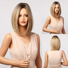 Load image into Gallery viewer, Treding Bob Straight Brown Black Ombre Synthetic Wig Natural Short Wig for Women Middle Part Cosplay Wigs Heat Resistant Wigs For Black Women Wigs For Cosplay
