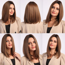Load image into Gallery viewer, Treding Bob Straight Brown Black Ombre Synthetic Wig Natural Short Wig for Women Middle Part Cosplay Wigs Heat Resistant Wigs For Black Women Wigs For Cosplay
