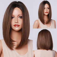 Load image into Gallery viewer, Treding Bob Straight Brown Black Ombre Synthetic Wig Natural Short Wig for Women Middle Part Cosplay Wigs Heat Resistant Wigs For Black Women Wigs For Cosplay
