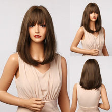 Load image into Gallery viewer, Treding Bob Straight Brown Black Ombre Synthetic Wig Natural Short Wig for Women Middle Part Cosplay Wigs Heat Resistant Wigs For Black Women Wigs For Cosplay
