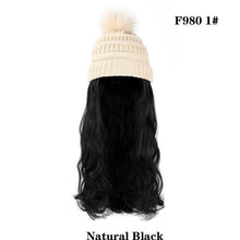 Load image into Gallery viewer, Trendy Hat Wig Synthetic Long Wavy Wigs with Beret Hat Knitted Fashion black Autumn Winter Cap Hair Extensions Wigs For Black Women Cosplay Wigs For Women
