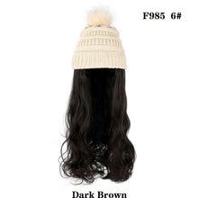 Load image into Gallery viewer, Trendy Hat Wig Synthetic Long Wavy Wigs with Beret Hat Knitted Fashion black Autumn Winter Cap Hair Extensions Wigs For Black Women Cosplay Wigs For Women
