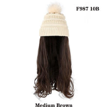 Load image into Gallery viewer, Trendy Hat Wig Synthetic Long Wavy Wigs with Beret Hat Knitted Fashion black Autumn Winter Cap Hair Extensions Wigs For Black Women Cosplay Wigs For Women
