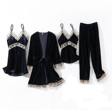 Load image into Gallery viewer, Trendy New Four Pieces Warm Winter Pajamas Sets Women Stylish Lace Robe Pajama Sleepwear Suit Sleeveless Nightwear Women's Sleepwear Set 4-Piece Women's Pajamas Elegant Comfortable Loungewear Satin Sleepwear with Robe Nightgown Pants
