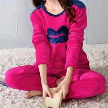 Load image into Gallery viewer, Trendy Pajama Women Thick Flannel Warm Female Winter Pajama Set Long Sleeve Full Trousers Two Piece Pajamas  Cartoon Pajamas Women Pajamas Set Sleepwear Autumn Plus Size Top Long Pant Sleepwear Girls Pajamas
