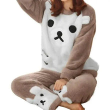 Load image into Gallery viewer, Trendy Pajama Women Thick Flannel Warm Female Winter Pajama Set Long Sleeve Full Trousers Two Piece Pajamas  Cartoon Pajamas Women Pajamas Set Sleepwear Autumn Plus Size Top Long Pant Sleepwear Girls Pajamas
