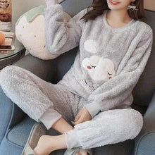 Load image into Gallery viewer, Trendy Pajama Women Thick Flannel Warm Female Winter Pajama Set Long Sleeve Full Trousers Two Piece Pajamas  Cartoon Pajamas Women Pajamas Set Sleepwear Autumn Plus Size Top Long Pant Sleepwear Girls Pajamas
