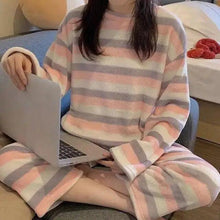 Load image into Gallery viewer, Trendy Pajama Women Thick Flannel Warm Female Winter Pajama Set Long Sleeve Full Trousers Two Piece Pajamas  Cartoon Pajamas Women Pajamas Set Sleepwear Autumn Plus Size Top Long Pant Sleepwear Girls Pajamas
