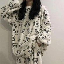 Load image into Gallery viewer, Trendy Pajama Women Thick Flannel Warm Female Winter Pajama Set Long Sleeve Full Trousers Two Piece Pajamas  Cartoon Pajamas Women Pajamas Set Sleepwear Autumn Plus Size Top Long Pant Sleepwear Girls Pajamas
