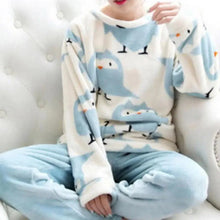 Load image into Gallery viewer, Trendy Pajama Women Thick Flannel Warm Female Winter Pajama Set Long Sleeve Full Trousers Two Piece Pajamas  Cartoon Pajamas Women Pajamas Set Sleepwear Autumn Plus Size Top Long Pant Sleepwear Girls Pajamas
