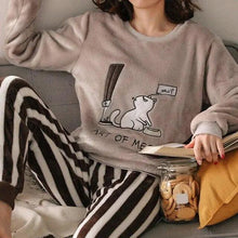 Load image into Gallery viewer, Trendy Pajama Women Thick Flannel Warm Female Winter Pajama Set Long Sleeve Full Trousers Two Piece Pajamas  Cartoon Pajamas Women Pajamas Set Sleepwear Autumn Plus Size Top Long Pant Sleepwear Girls Pajamas
