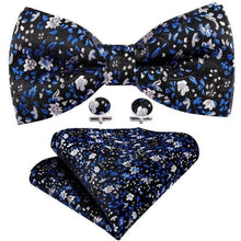 Load image into Gallery viewer, Trendy Patterned Silk Jacquard Plaid Bowtie With  Pocket Square And Cufflinks Set For Men Unique  Butterfly Party Wedding Casual Business Bowtie For Men
