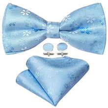 Load image into Gallery viewer, Trendy Patterned Silk Jacquard Plaid Bowtie With  Pocket Square And Cufflinks Set For Men Unique  Butterfly Party Wedding Casual Business Bowtie For Men
