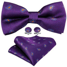 Load image into Gallery viewer, Trendy Patterned Silk Jacquard Plaid Bowtie With  Pocket Square And Cufflinks Set For Men Unique  Butterfly Party Wedding Casual Business Bowtie For Men
